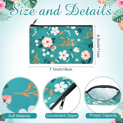 Reginary 20 Pcs Cosmetic Bags for Women Bulk Canvas Flower Makeup Bags with Zipper Floral Spring Multicolor Summer Travel Pouch Small Toiletry Organizer for Mother's Day Graduation Friend Gifts