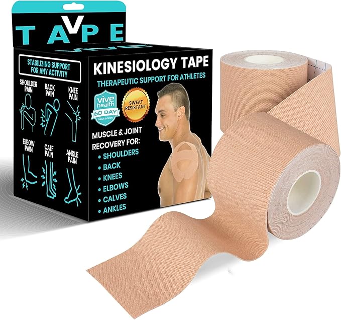Vive Kinesiology Tape (16.4 Feet) - Therapeutic Athletic Support Tape - Uncut Kensio Roll - Muscle and Joint Recovery for Shoulder, Back, Knee, Elbow and Ankle Pain Relief - Waterproof for Sports