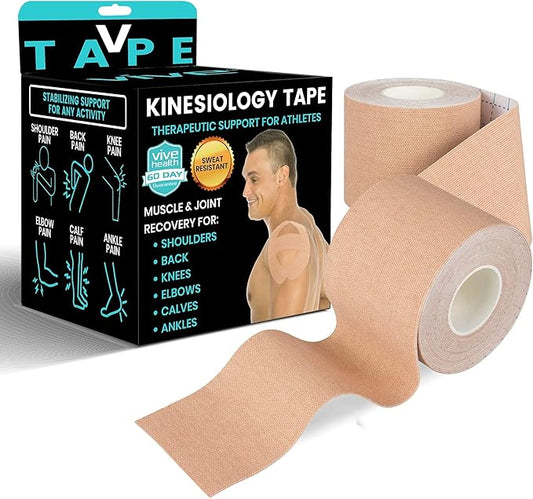 Vive Kinesiology Tape (16.4 Feet) - Therapeutic Athletic Support Tape - Uncut Kensio Roll - Muscle and Joint Recovery for Shoulder, Back, Knee, Elbow and Ankle Pain Relief - Waterproof for Sports