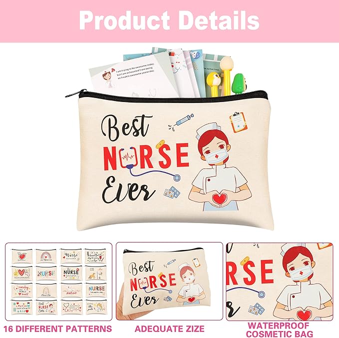 Kolewo4ever 16 Pieces Nurse Survival Kit Nurse Practitioner Gifts Nurse Appreciation Gifts CNA Week Gifts Nursing Makeup Bags Cosmetic Funny Travel Pouch Bag for Women Nurses