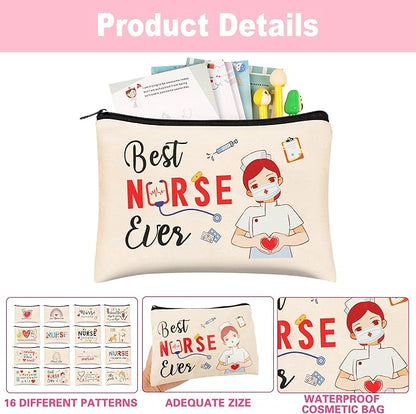 Kolewo4ever 16 Pieces Nurse Survival Kit Nurse Practitioner Gifts Nurse Appreciation Gifts CNA Week Gifts Nursing Makeup Bags Cosmetic Funny Travel Pouch Bag for Women Nurses