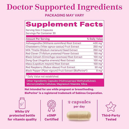 Pink Stork Ashwagandha, Maca Root, and Black Cohosh - Hormone Balance for Women - 9 Clinically-Studied Herbs for Perimenopause and Menopause - Hot Flashes, Mood Swings, Energy, 60 Capsules