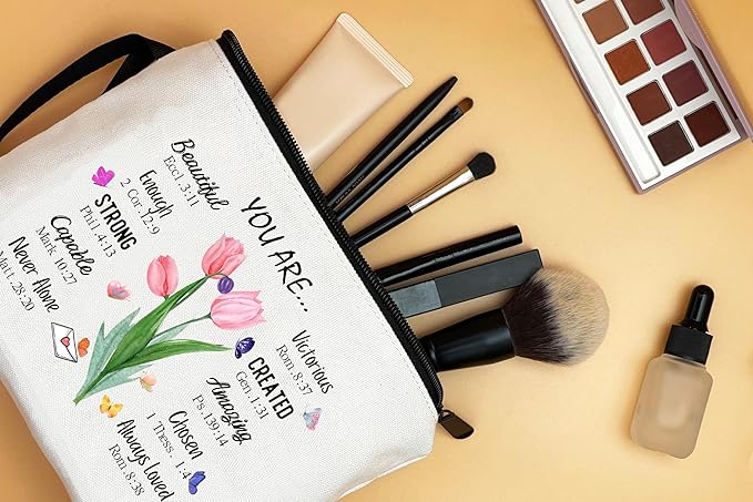 Cosmetic Bags for Women,Christian Gifts for Women,Period Bags for Teen Girls for School,You Are Beautiful Victorios Enough Strong Amazing Makeup Bag,Christian Faith Gifts