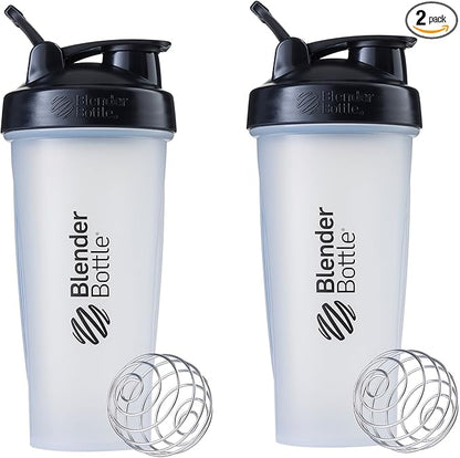 BlenderBottle Classic Shaker Bottle Perfect for Protein Shakes and Pre Workout, 28-Ounce (2 Pack), Clear/Black