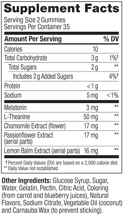 OLLY Sleep Gummy, 3 mg Melatonin, L-Theanine, Chamomile, Lemon Balm, Sleep Aid, Blackberry - 70 Count
