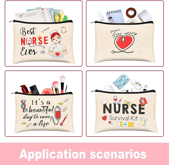 Kolewo4ever 16 Pieces Nurse Survival Kit Nurse Practitioner Gifts Nurse Appreciation Gifts CNA Week Gifts Nursing Makeup Bags Cosmetic Funny Travel Pouch Bag for Women Nurses