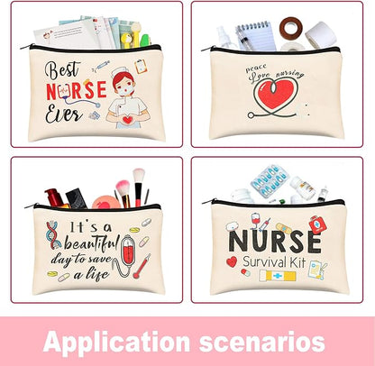 Kolewo4ever 16 Pieces Nurse Survival Kit Nurse Practitioner Gifts Nurse Appreciation Gifts CNA Week Gifts Nursing Makeup Bags Cosmetic Funny Travel Pouch Bag for Women Nurses