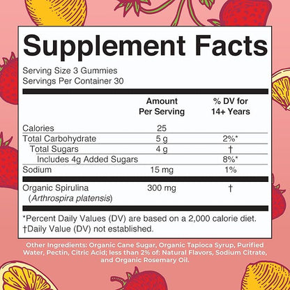 MaryRuth Organics Spirulina Gummies Made with Organic Spirulina | Superfood Gummies for Ages 14+ | Vegan | Non-GMO | 90 Count