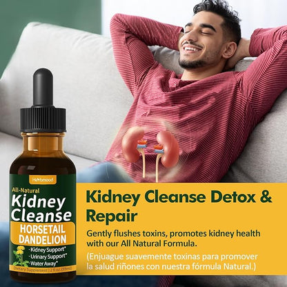 Kidney Cleanse Drops, Diente de Leon y Chanca Piedra for Kidney Stone, Cola de Caballo for Water Away & Edema Relief. Nature Herbal Extract Liquid for Kidney Cleanse Detox & Repair. 4oz