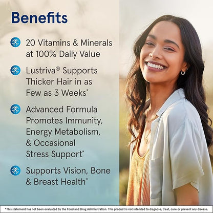 Jarrow Formulas Women's Multi+ Lustriva Hair Growth for Women, Vitamin A, D, Zinc & Lutein, 60 Tablets, 30 Day Supply