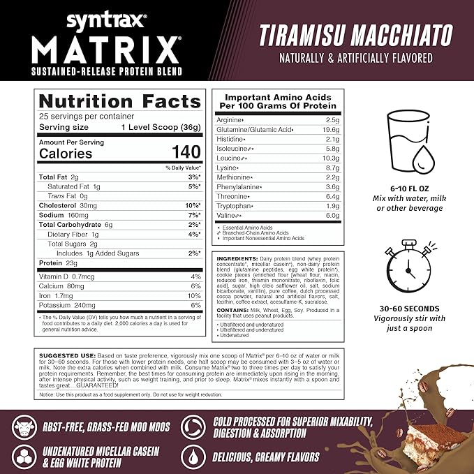 Syntrax Nutrition Matrix Sustained-Release Protein Blend Tiramisu Macchiato 2 lbs.