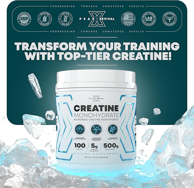 Performance Micronized Creatine Monohydrate Powder Supplement, 5000mg (5g), 100 Servings, Unflavored, Gluten Free, Non-GMO, Vegan