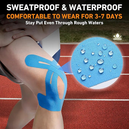 Kinesiology Tape for Knees Pre Cut, 12 PCS Upgrade KTQUICK Knee Tape For Knee Pain Relief Pre Cut, Original Cotton Knee Tape, Flexible & Durable Sports Tape for Support & Comfort During Workouts, Blue