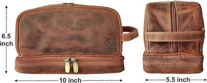 RUSTIC TOWN Leather Toiletry Bag for Men Travel Shaving Dopp Kit Toiletries Organizer Cosmetic Makeup Bag for Women