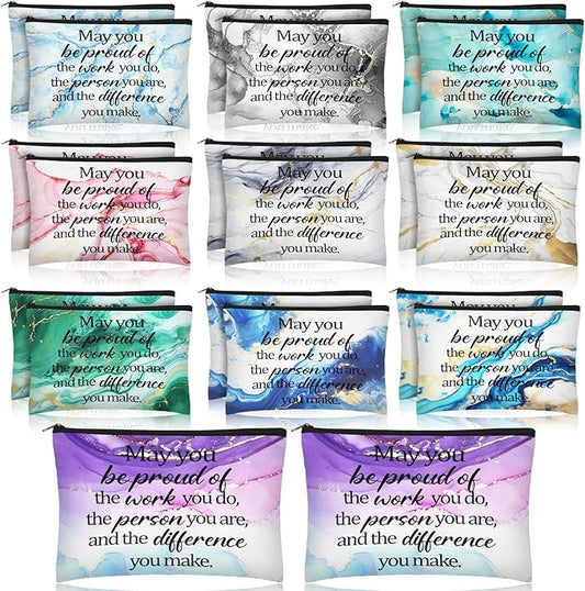 Sieral 20 Pcs Employee Appreciation Gifts Inspirational Canvas Makeup Bags Marble Inspirational Cosmetic Bag with Zipper Appreciation Bag for Employees Coworkers Staff Teacher Volunteer Thank You Gift