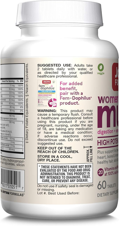 Jarrow Formulas Women's Multi+ Lustriva Hair Growth for Women, Vitamin A, D, Zinc & Lutein, 60 Tablets, 30 Day Supply