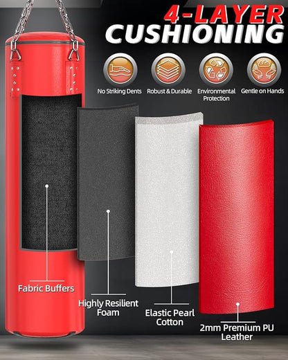 Punching Bag for Adults, 4ft PU Heavy Boxing Bag Set 12OZ Gloves for MMA Muay Thai Kickboxing Training Home Gym, Martial Art (Unfilled)