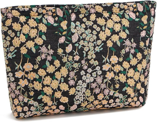 WOZEAH Floral Makeup Bag for Purse Small Cosmetic Pouch,Stylish Zipper Make up Pouch Travel Canvas Toiletry Bags(Flower Branches 3)