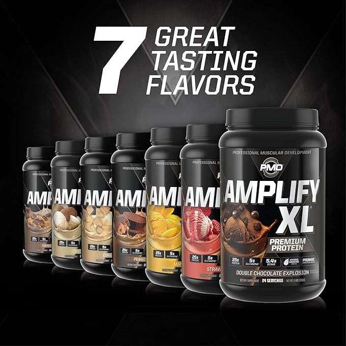 PMD Sports Amplify XL Premium Whey Protein Supplement Hydro Greens Blend - Glutamine and Whey Protein Matrix with Superfood for Muscle, Strength and Recovery - Strawberry Slam (24 Servings)
