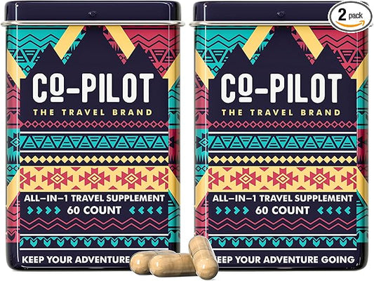 Supplement 2 Pack: Jet Lag Prevention + Ashwagandha, Rhodiola, D3+ for Immune Support, Energy, Digestive Health | Airplane Travel Essentials Multivitamin | Vegan | 120 Count