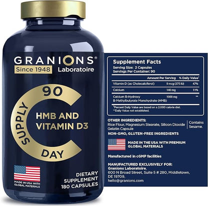Vitamin D3 HMB Supplements - 1000 MG HMB Pre Workout and Recovery - 90 Servings
