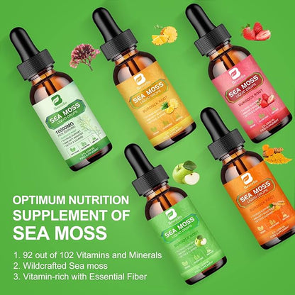 Sea Moss Liquid Drops - Organic Irish Sea Moss Gel with Burdock Root, Vitamin C, B12, 3000mg Seamoss Gel Supplement for Immune, Joint, Detox Cleanse & Digestive Support - 2 Fl Oz