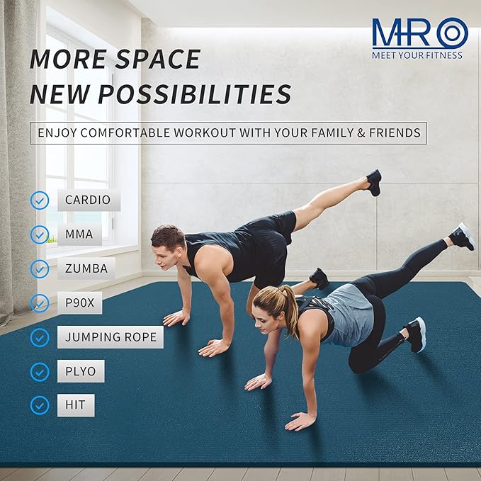 MRO Extra Large Exercise Mat For Home Gym 15'x6'/12'x6'/9'x6'(7mm) Workout