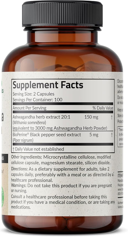 Futurebiotics Ashwagandha Extra Strength Stress & Mood Support with BioPerine - Non GMO Formula, 200 Vegetarian Capsules
