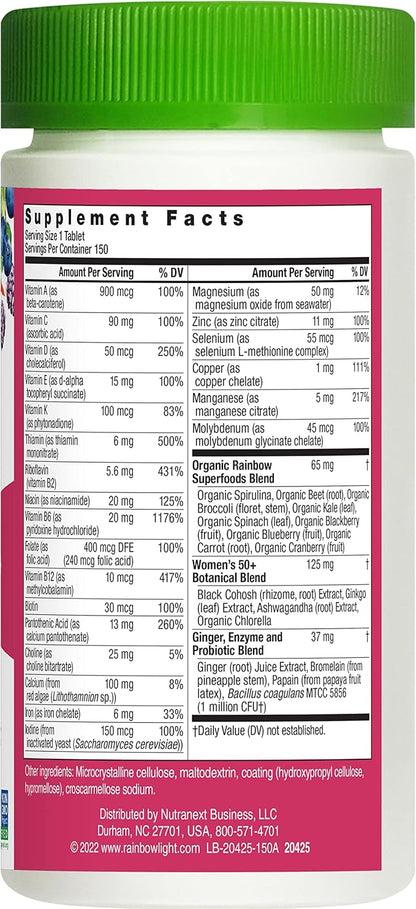 Rainbow Light Multivitamin for Women 50+, Vitamin C, D & Zinc, Probiotics, Women’s One 50+ Multivitamin Provides High Potency Immune Support, Non-GMO, Vegetarian, 150 Tablets