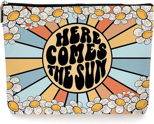 Boho Sunshine Inspirational Makeup Bag - Cute Yellow Accessories, Ideal Return Birthday Gifts for Women