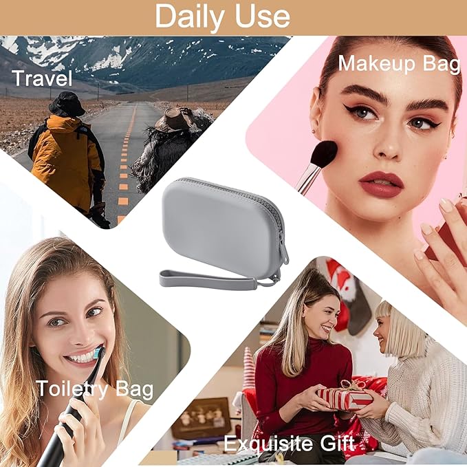 Portable Silicone Makeup Bag for Women, Small Travel Waterproof Toiletry Cosmetic Bag, Zipper Closure Organizer Makeup Case with Handle (Dark Grey)