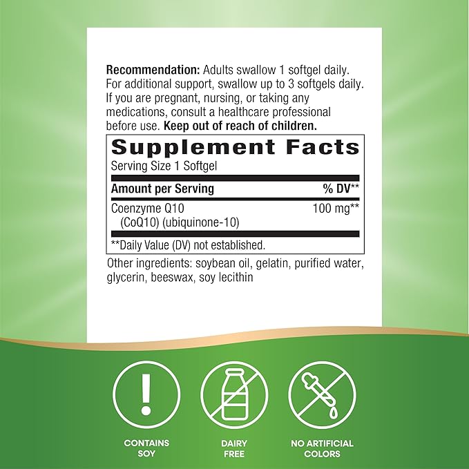 Nature's Way CoQ10 with Ubiquinone, Supports Heart Health*, Supports Cellular Energy Production*, 100 mg per Serving, 120 Softgels (Packaging May Vary)