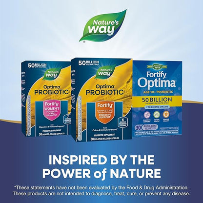 Nature's Way Fortify Optima Probiotic for Men and Women, 50 Billion Live Cultures, 6 Strains, Supports Digestive and Immune Health*, 30 Capsules (Packaging May Vary)