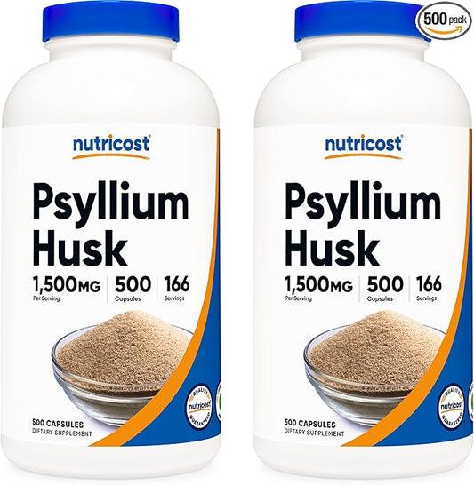 Nutricost Psyllium Husk 1500mg; 500 Capsules (2 Bottles)
