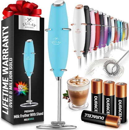 Zulay Powerful Milk Frother (4 Duracell Batteries Included) - Handheld Milk Frother Wand Drink Mixer for Coffee - Powerful Milk Foamer for Cappuccino, Frappe, Matcha & Coffee Creamer - Fresh Mint