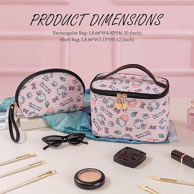 AmBealla Cosmetic Bag Large Makeup Bags Pink Travel Case with Makeup Brush Holder，2PCS Cosmetic Organizer for Women, Toiletry Storage Bag for Skincare & Beauty Tools Sweet Cute for Girls