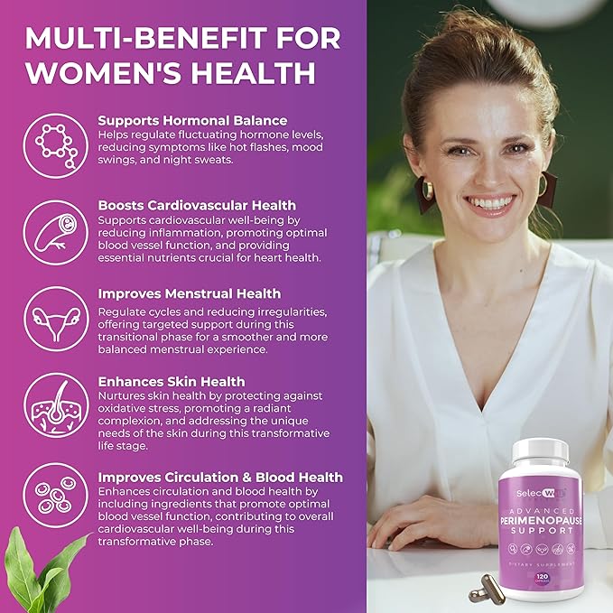 Advanced Perimenopause Support Supplement for Women | Supports Hormonal Balance | Provides Menopause Relief, Hot Flash & Night Sweats Relief | Clinically Proven Ingredients | 120 Capsules