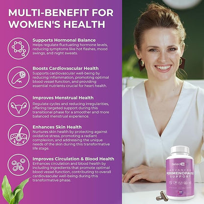 Advanced Perimenopause Support Supplement for Women | Supports Hormonal Balance | Provides Menopause Relief, Hot Flash & Night Sweats Relief | Clinically Proven Ingredients | 120 Capsules