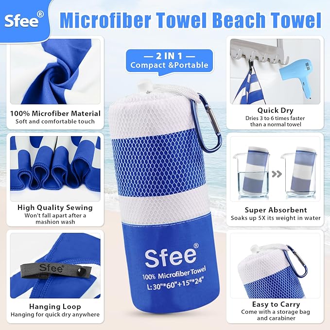 Sfee 4 Pack(8Pcs) Microfiber Travel Towel