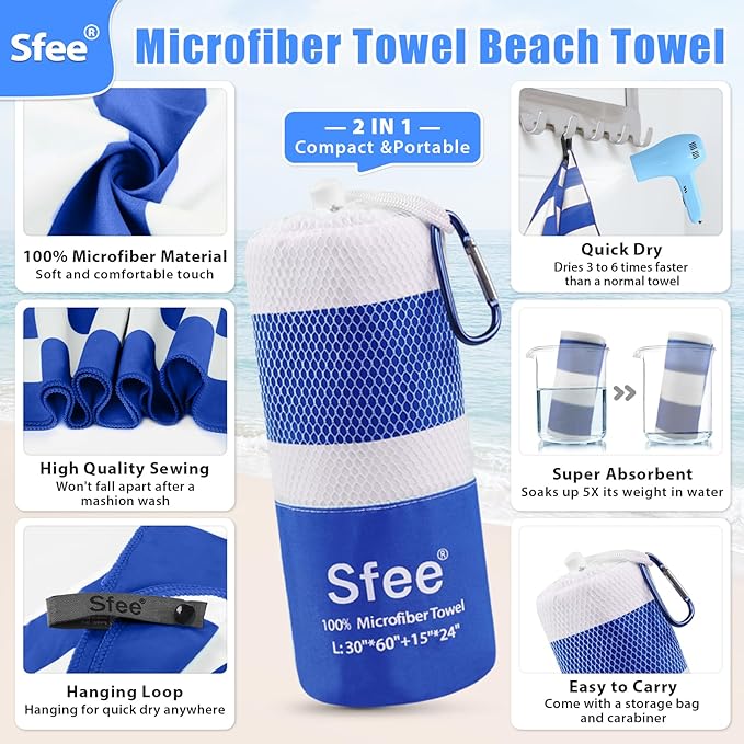 Sfee 2 in 1 Microfiber Oversized Beach Towel