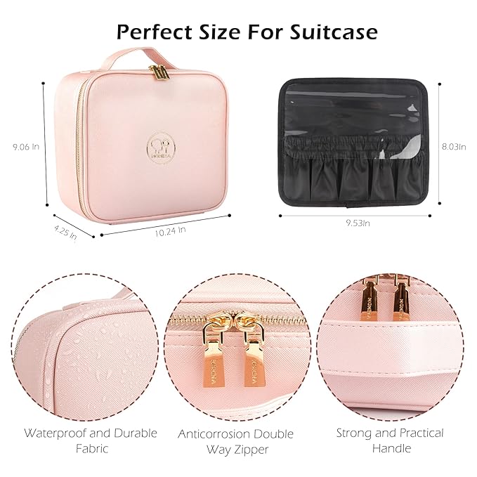 MOMIRA Travel Cosmetic Train Case with Lighted Mirror 3 Color Scenarios Cosmetic Bag Organizer with Adjustable Dividers Makeup Storage for Women, Makeup Accessories & Tools Case Phosphor