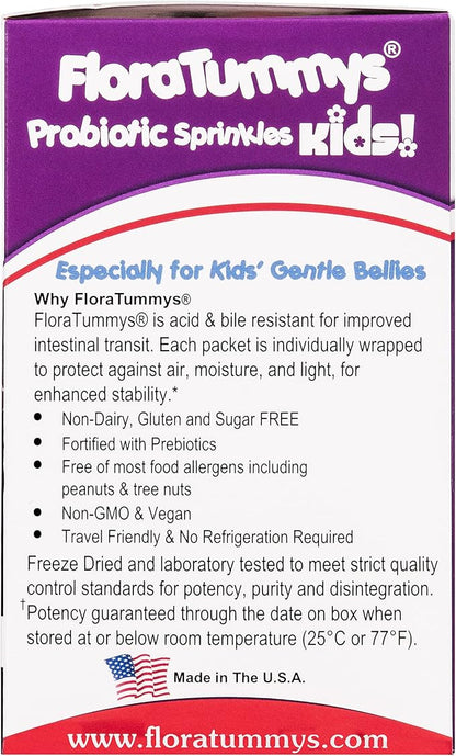 Probiotics for Kids: 30 Taste-Free Powder Packets, Free of Food Allergens, Non-Dairy, Gluten Free, Sugar Free, Non-GMO, Vegan