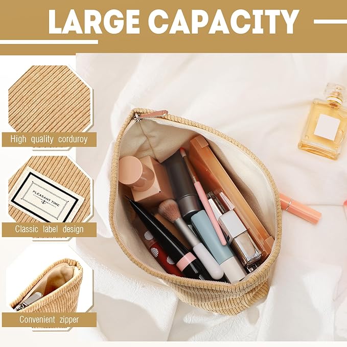 Sanwuta 4 Pack Velvet Makeup Bag Cosmetic Bag for Women Large Capacity Corduroy Pouch Zipper Canvas Travel Toiletry Purse Make up Organizer Case Accessories(Rainbow Color,Plaid)