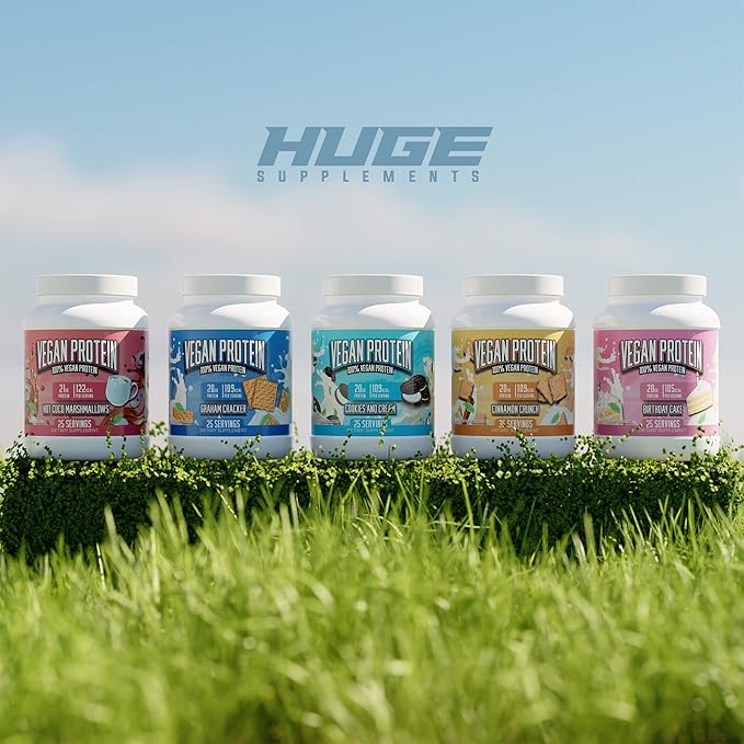 Huge Supplements Vegan Protein Powder - Birthday Cake - Superior Plant-Based Protein Powder, 20g Protein Per Serving