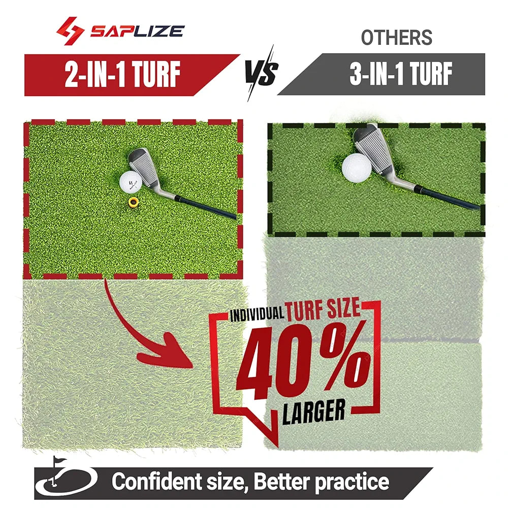 SAPLIZE Foldable Heavy-Duty Golf Hitting Mat, Practice Mat with 10mm EVA Rubber Backing, Larger Size for Indoor/Outdoor Swing and Chipping Practice, Anti-Deformation