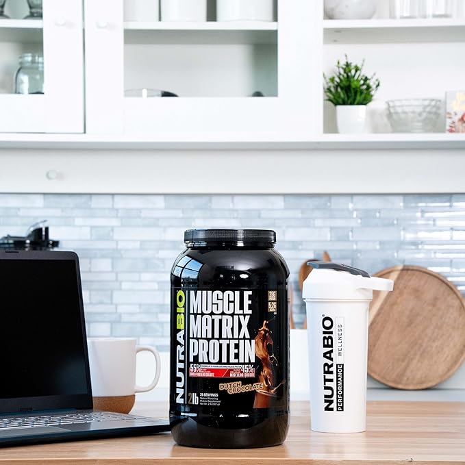 NutraBio Muscle Matrix Protein Powder - 25g of Protein Per Scoop - Whey Isolate and Micellar Casein Combo for Fast and Slow Release - Dutch Chocolate- 2 Pounds, 28 Servings