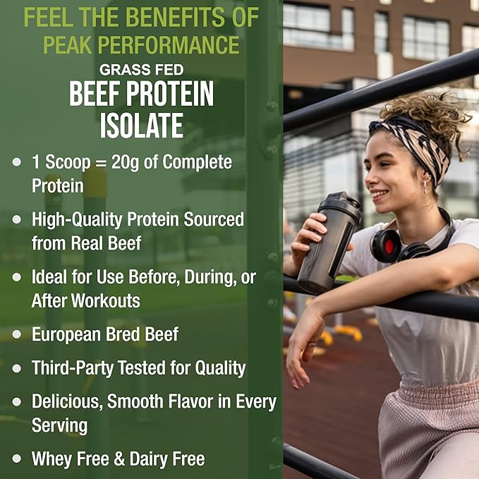 Grass Fed Beef Protein Powder - Lactose Free Great Tasting Beef Protein Isolate. Complete Animal Based Non Dairy Paleo Carnivore Protein Supplement for Prime Muscle Building. No Whey. Unflavored
