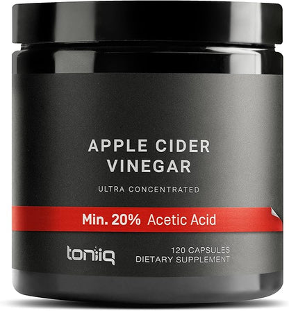 Toniiq 20% Acetic Acid Ultra High Strength Non-GMO Apple Cider Vinegar Capsules with Mother - 2,010mg Formula Pills with Cayenne Pepper -12x Potent - 120 Capsules