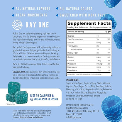 Electrogummies Blue Raspberry - Electrolyte Gummies for Runners, Athletes, Daily Use - Hydration Gummies with Essential Electrolytes - Hydration Alternative to Powders, Tablets, Chews - 60 Gummies