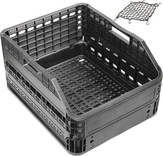 CyclingDeal Foldable Rear Bike Basket | Patented Design, Easy Install & Large Storage Capacity w/Cargo Net for Safety | Premium Quality, Durable Basket & Weather Resistant Rear Bike Rack Basket